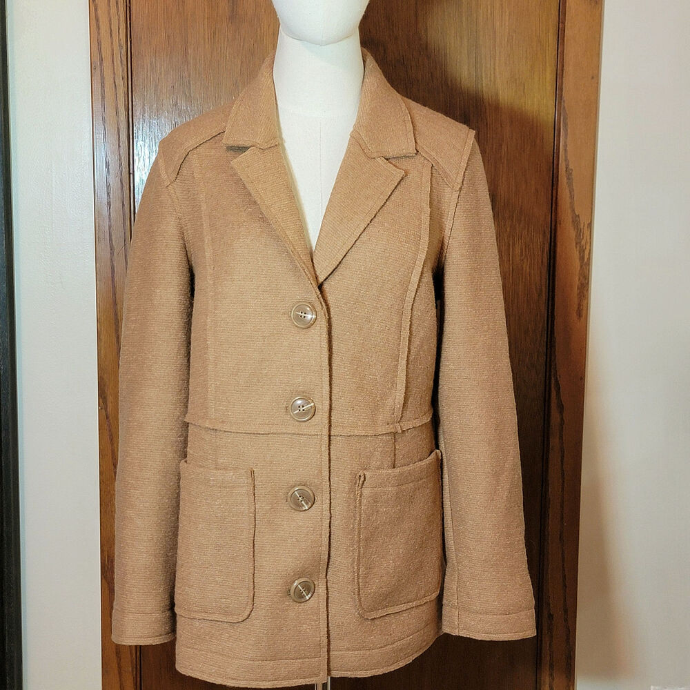 Chico's Wool Blend Tailored Blazer Jacket Button Front Camel Tan Size 1 Medium - Picture 8 of 14